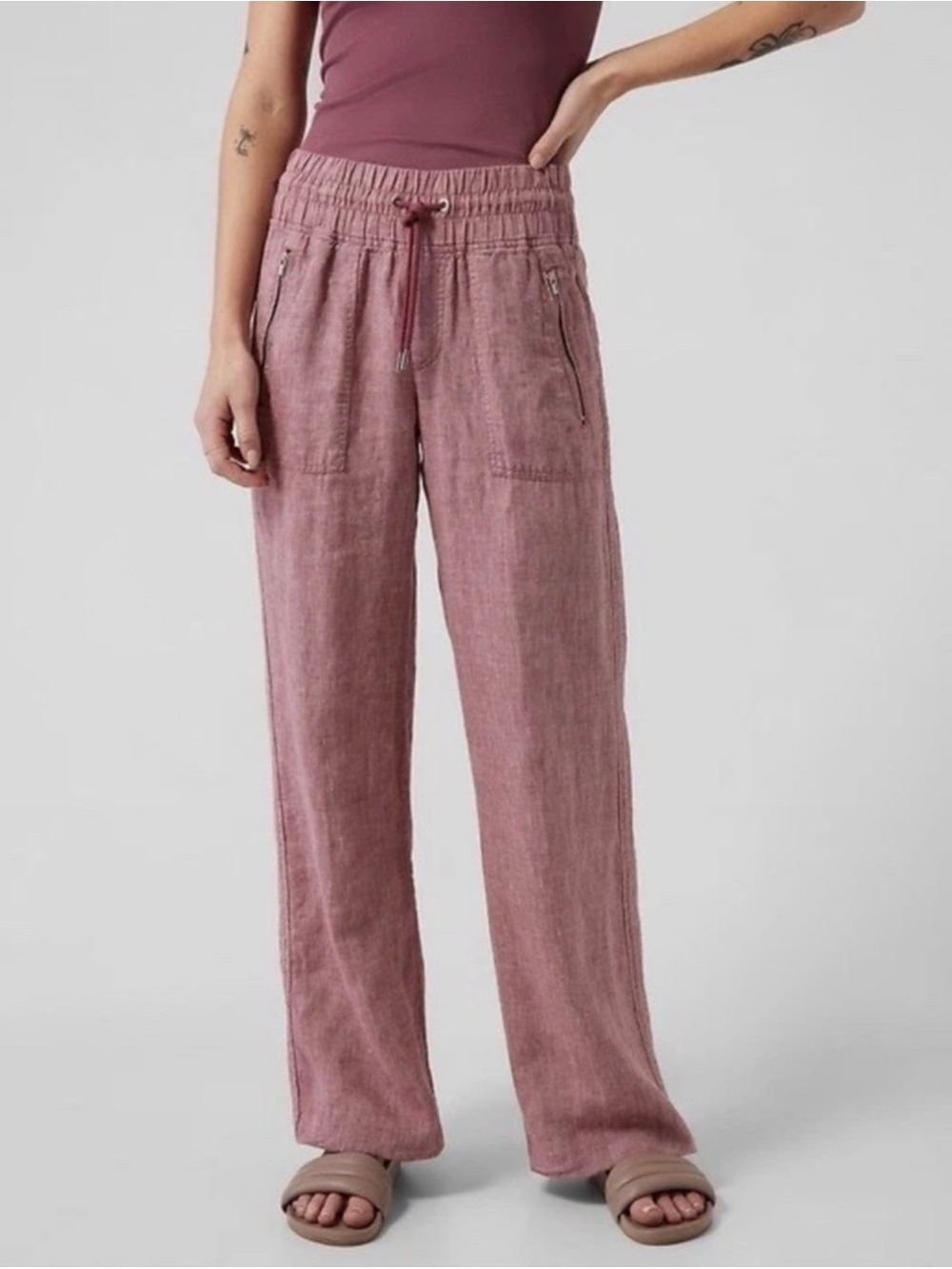 Athleta Wide-Leg Drawstring Pants in Dusty Rose, size 10, EUC!